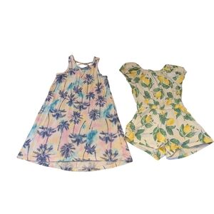 EUC Old Navy Girls small 6 7 palm tree tie dye dress lemon romper bundle